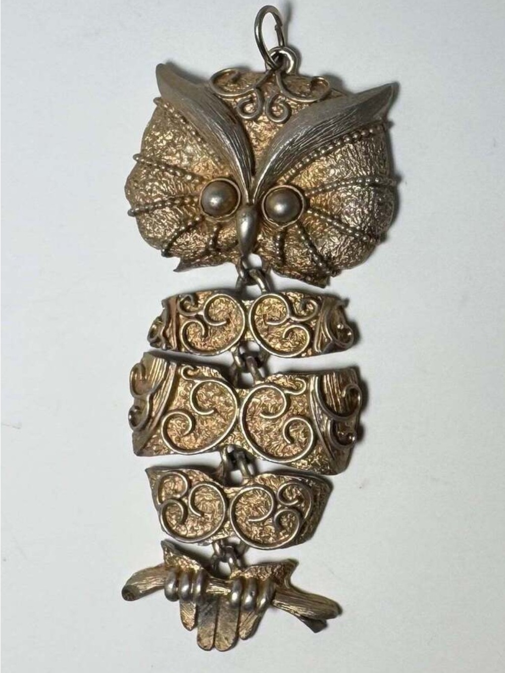 Vintage Jonette Jewelry Gold Tone Jointed Owl Pendant